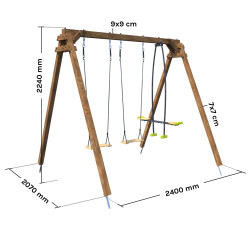 Portique en bois carré avec face-à-face et deux balançoires – Gautier - Dimensions